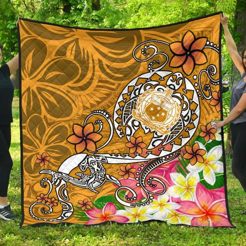 Samoa Premium Quilt - Turtle Plumeria (Gold)