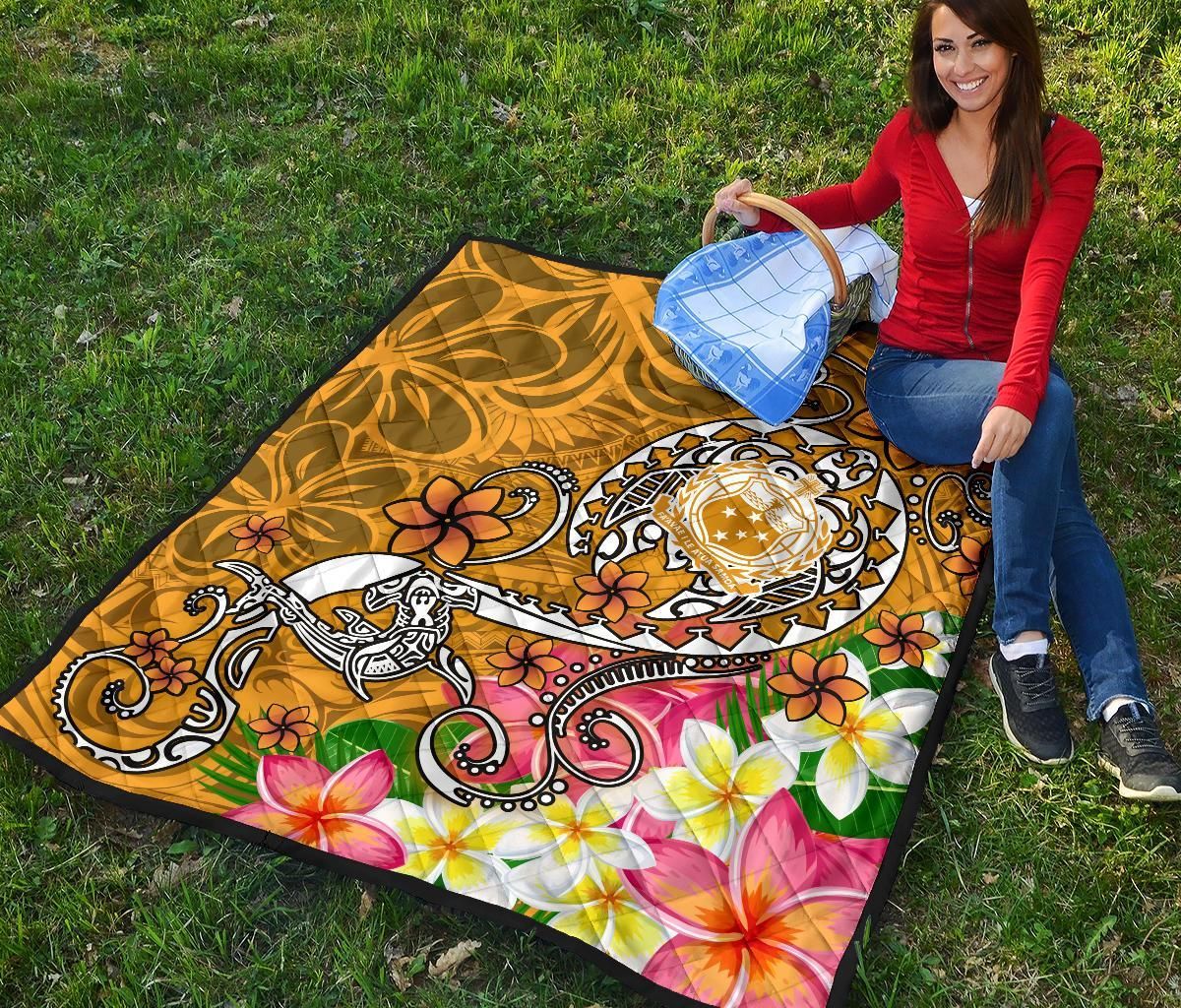 Samoa Premium Quilt - Turtle Plumeria (Gold)