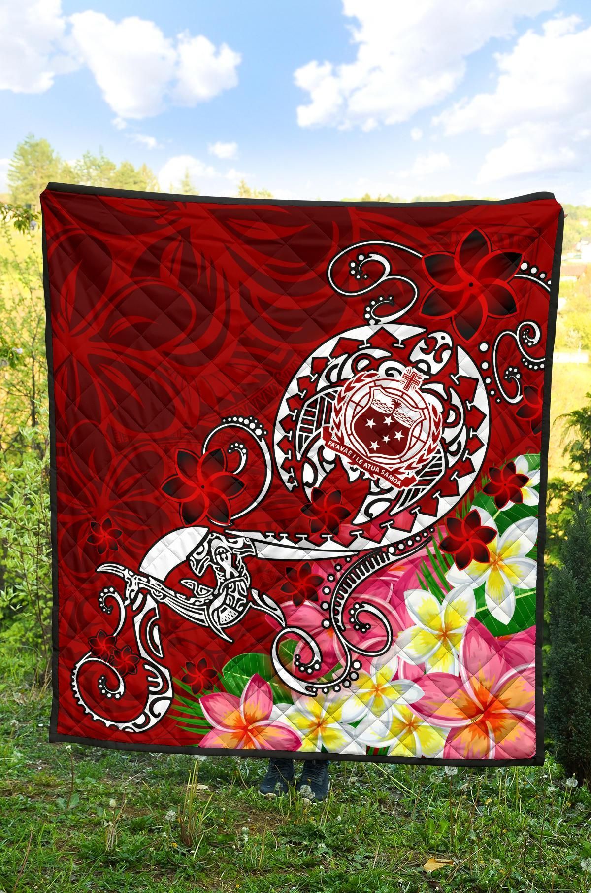 Samoa Premium Quilt - Turtle Plumeria (Red)