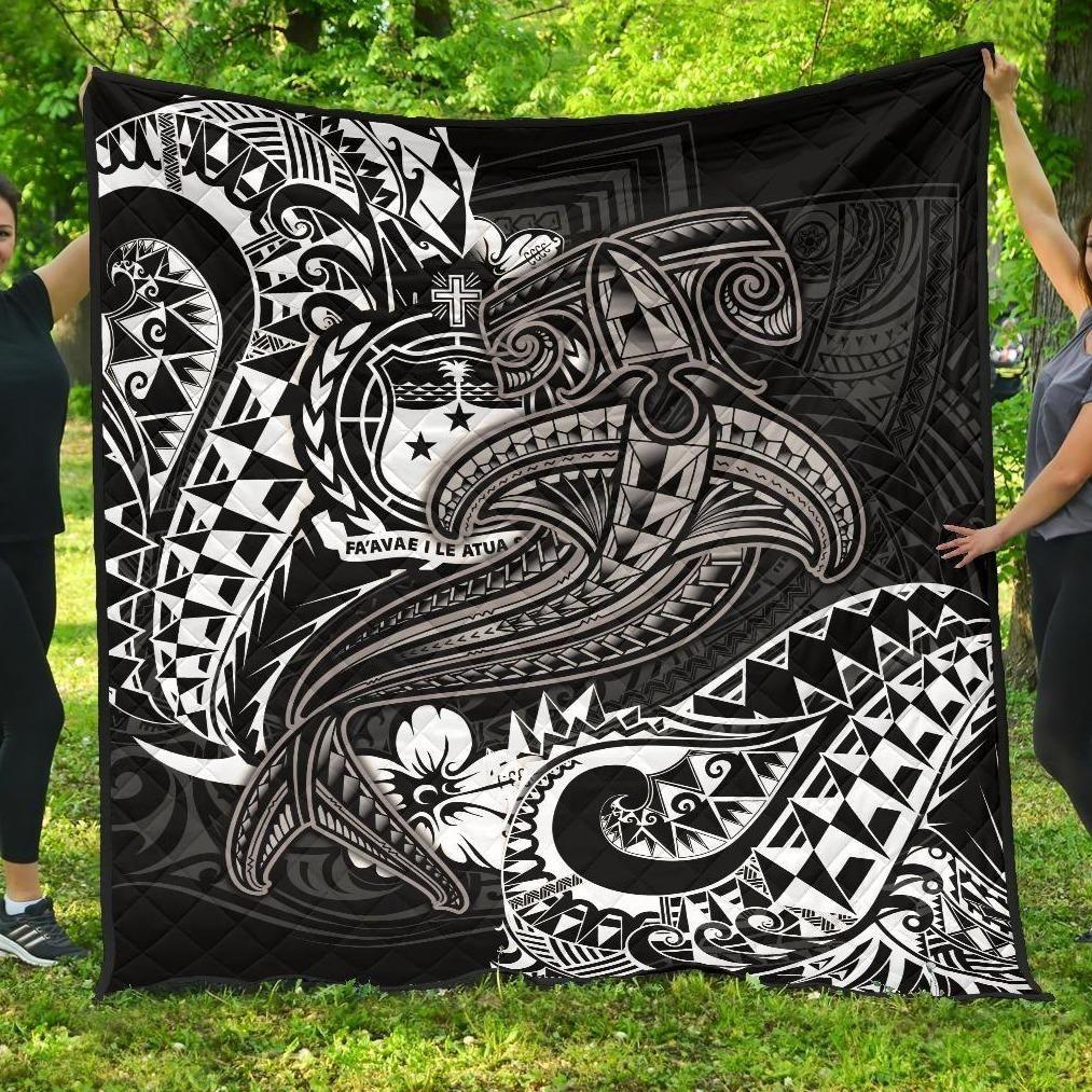 Samoa Premium Quilt - White Shark Polynesian Tattoo