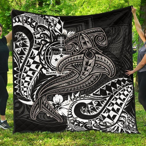 Samoa Premium Quilt - White Shark Polynesian Tattoo