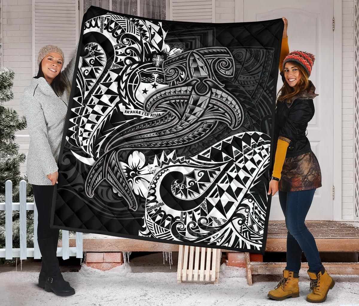Samoa Premium Quilt - White Shark Polynesian Tattoo