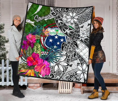 Samoa Premium Quilt White - Turtle Plumeria Banana Leaf