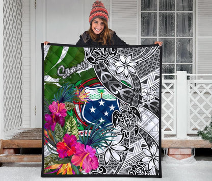 Samoa Premium Quilt White - Turtle Plumeria Banana Leaf