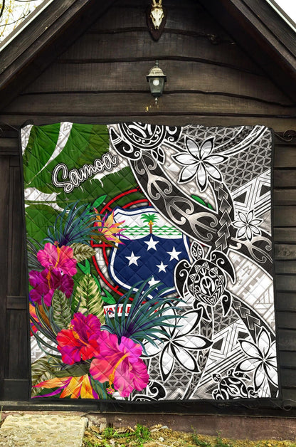 Samoa Premium Quilt White - Turtle Plumeria Banana Leaf