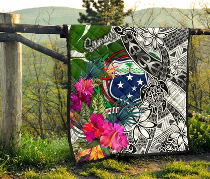 Samoa Premium Quilt White - Turtle Plumeria Banana Leaf