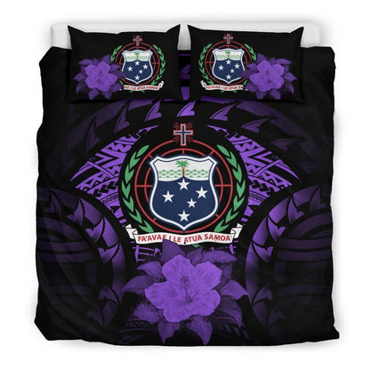 Samoa Duvet Cover Set - Samoa Coat Of Arms & Purple Hibiscus