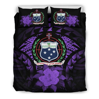 Samoa Duvet Cover Set - Samoa Coat Of Arms & Purple Hibiscus