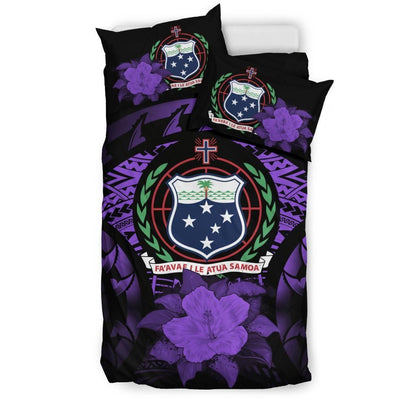 Samoa Duvet Cover Set - Samoa Coat Of Arms & Purple Hibiscus