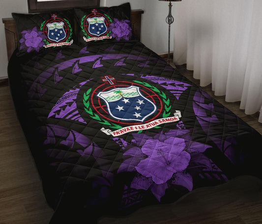 Samoa Polynesian Quilt Bed Set Hibiscus Purple