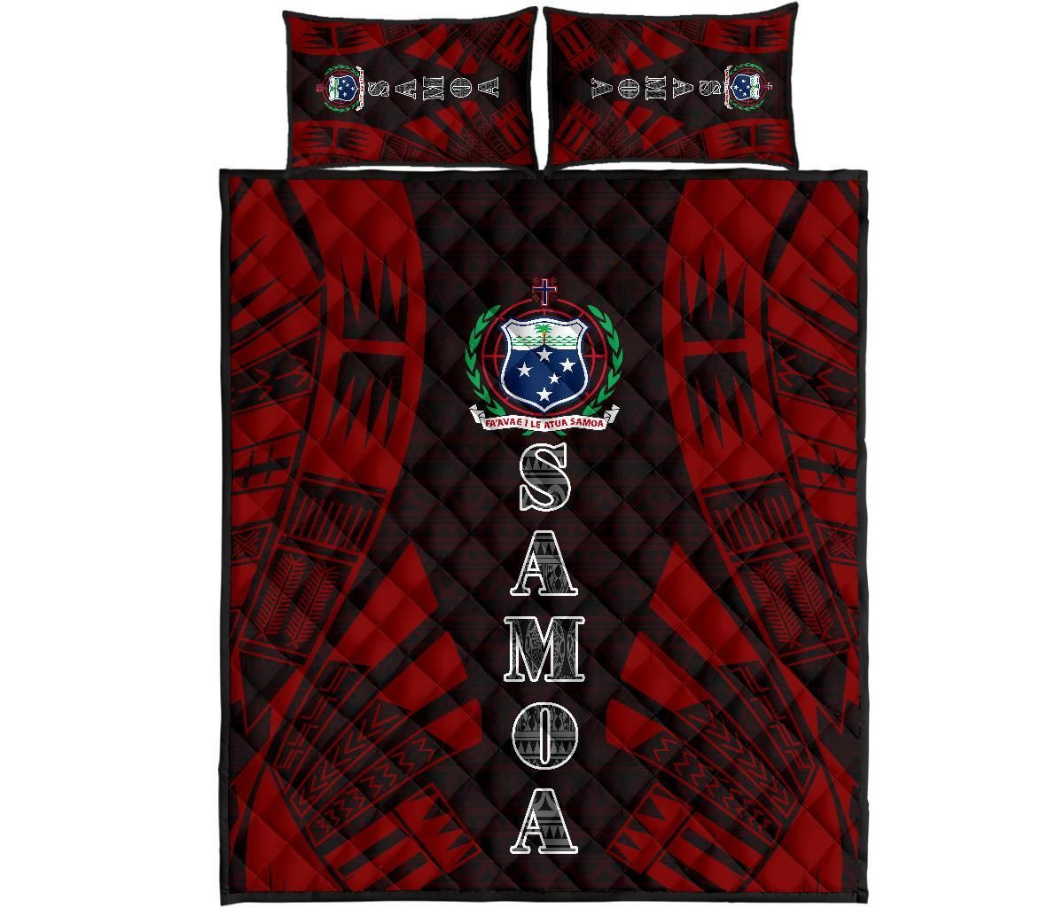 Samoa Quilt Bed Set - Samoa Coat Of Arms Polynesian Red Tattoo Style