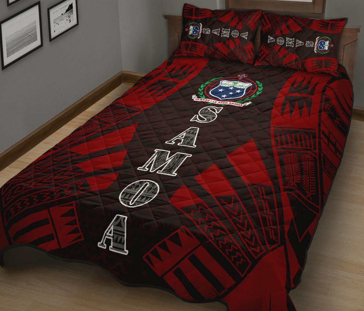 Samoa Quilt Bed Set - Samoa Coat Of Arms Polynesian Red Tattoo Style