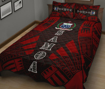 Samoa Quilt Bed Set - Samoa Coat Of Arms Polynesian Red Tattoo Style