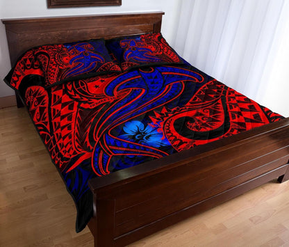 Samoa Quilt Bed Set - Blue Shark Polynesian Tattoo
