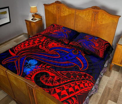 Samoa Quilt Bed Set - Blue Shark Polynesian Tattoo