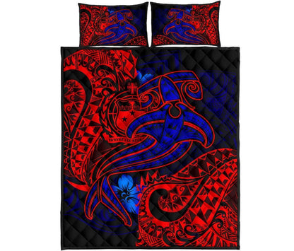 Samoa Quilt Bed Set - Blue Shark Polynesian Tattoo