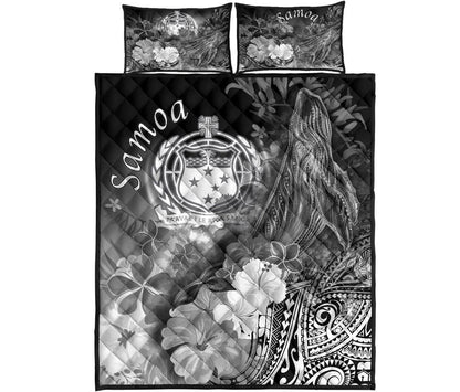 Samoa Quilt Bed Set - Humpback Whale with Tropical Flowers (White)