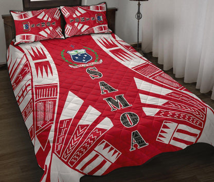 Samoa Quilt Bed Set - Samoa Coat Of Arms Polynesian Red Tattoo Style