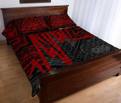 Samoa Quilt Bed Set - Samoa Seal With Polynesian Pattern In Heartbeat Style (Red)