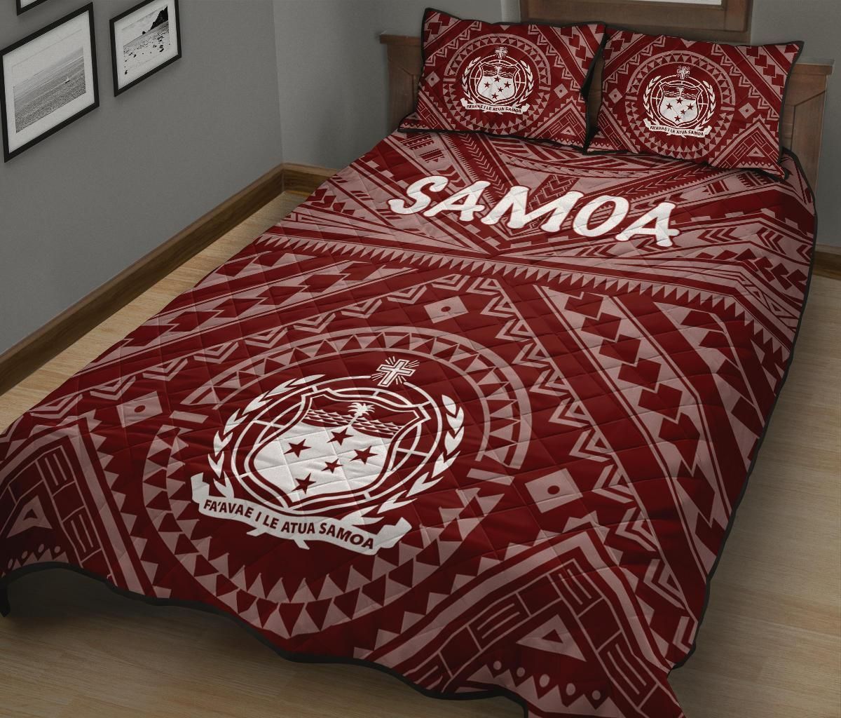 Samoa Quilt Bed Set - Samoa Seal In Polynesian Tattoo Style (Red)