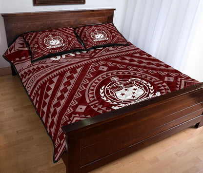 Samoa Quilt Bed Set - Samoa Seal In Polynesian Tattoo Style (Red)