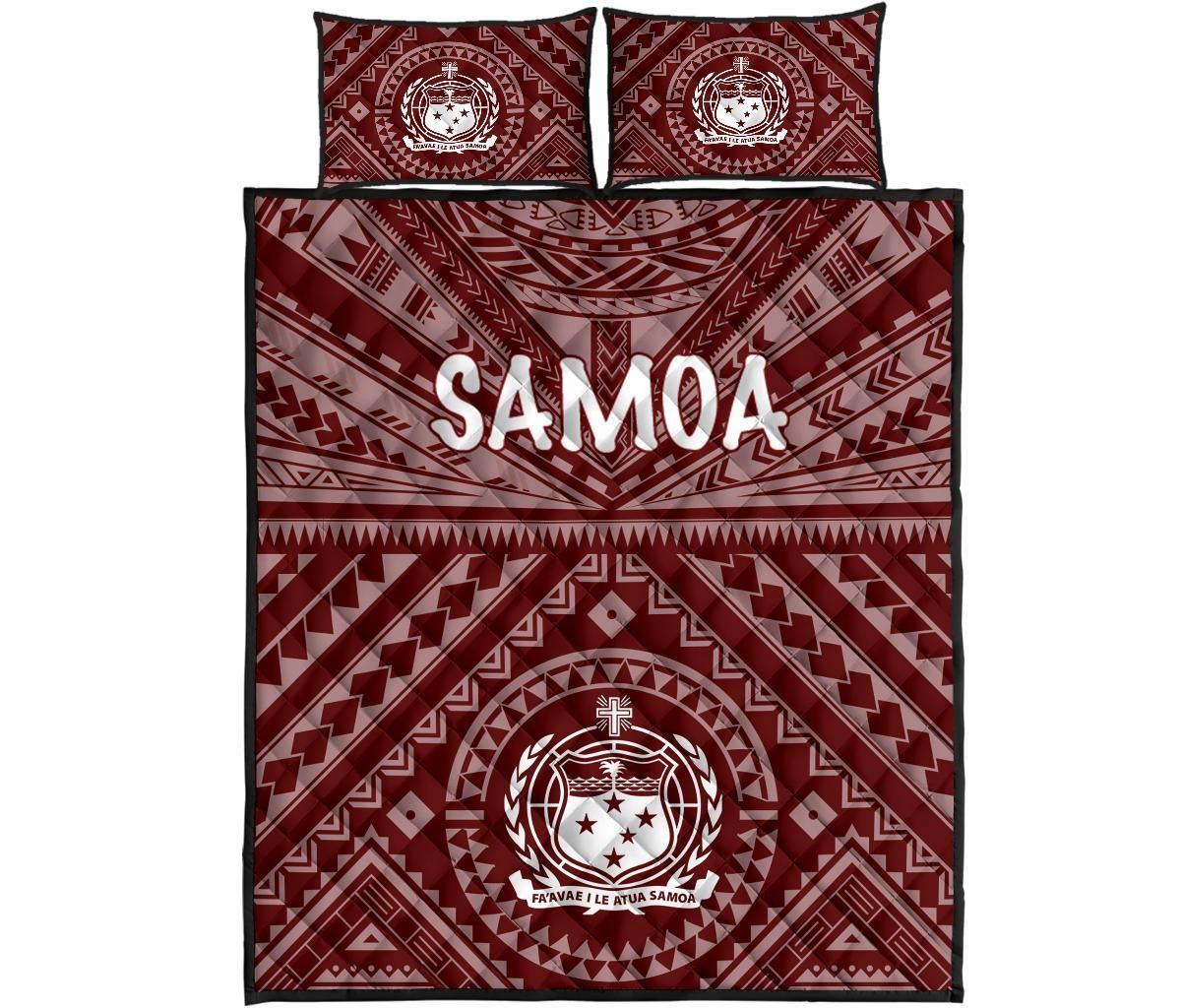 Samoa Quilt Bed Set - Samoa Seal In Polynesian Tattoo Style (Red)
