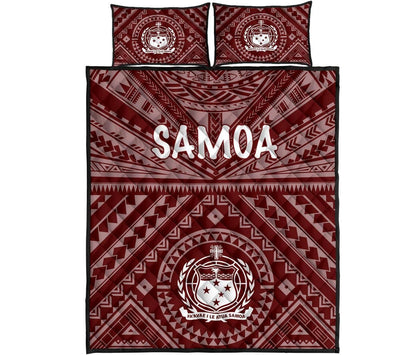 Samoa Quilt Bed Set - Samoa Seal In Polynesian Tattoo Style (Red)