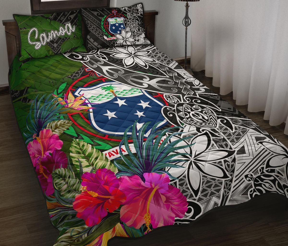 Samoa Quilt Bed Set - Turtle Plumeria Banana Leaf