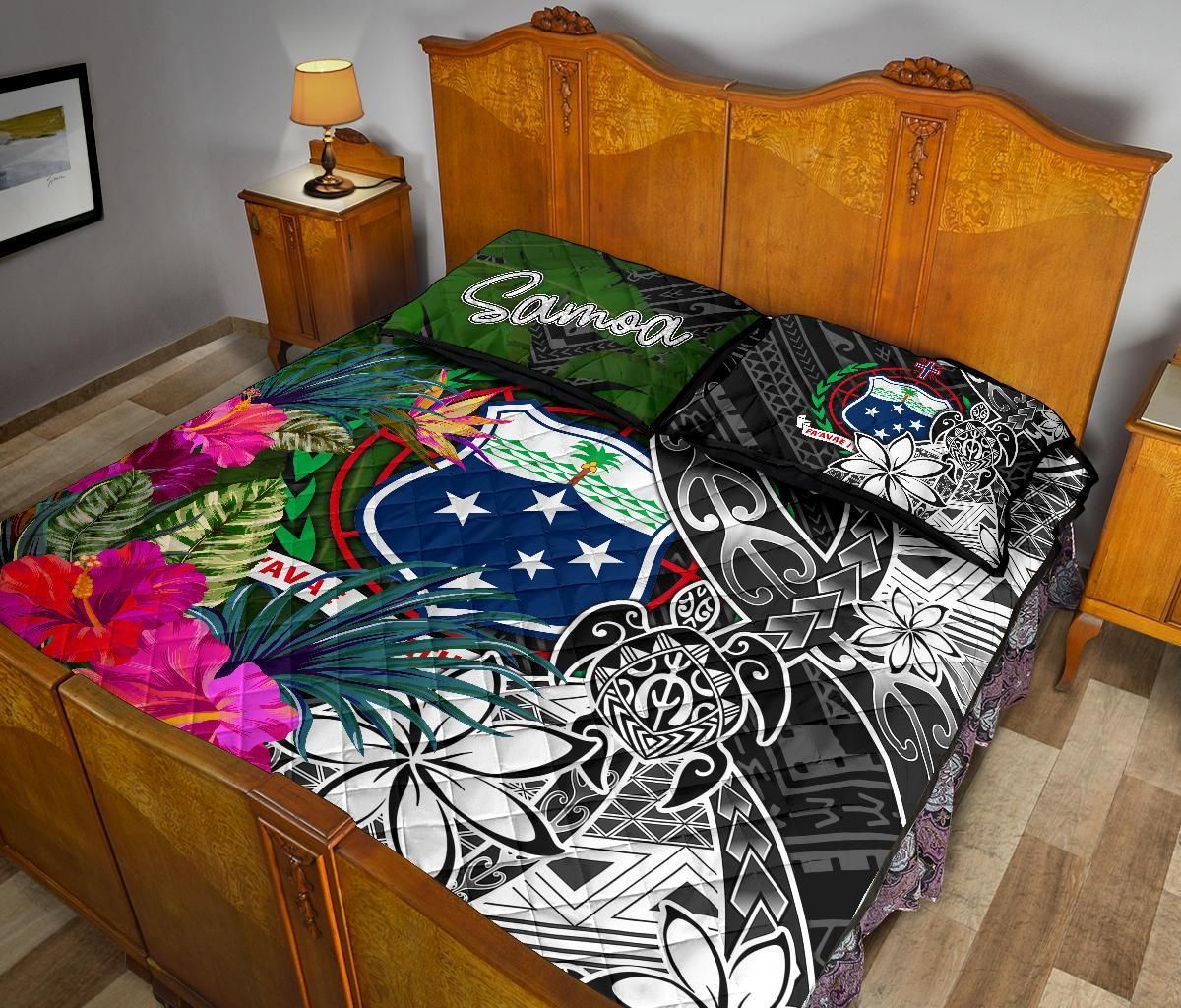 Samoa Quilt Bed Set - Turtle Plumeria Banana Leaf