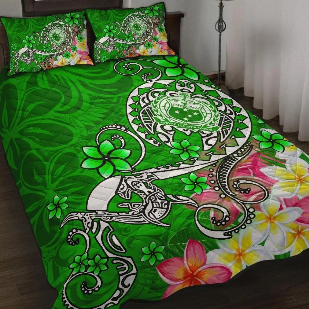 Samoa Quilt Bed Set - Turtle Plumeria (Green)