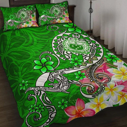 Samoa Quilt Bed Set - Turtle Plumeria (Green)