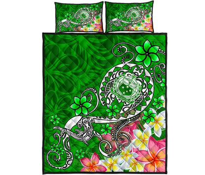 Samoa Quilt Bed Set - Turtle Plumeria (Green)