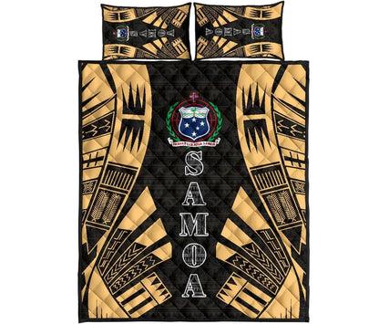 Samoa Quilt Bed Set - Samoa Coat Of Arms Polynesian Yellow Tattoo Style