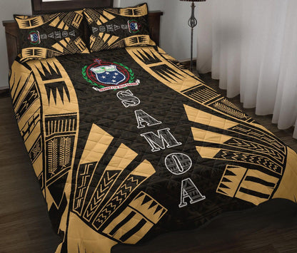 Samoa Quilt Bed Set - Samoa Coat Of Arms Polynesian Yellow Tattoo Style