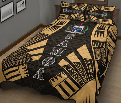 Samoa Quilt Bed Set - Samoa Coat Of Arms Polynesian Yellow Tattoo Style