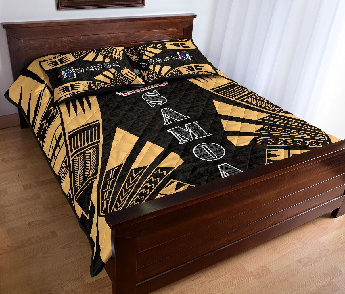 Samoa Quilt Bed Set - Samoa Coat Of Arms Polynesian Yellow Tattoo Style