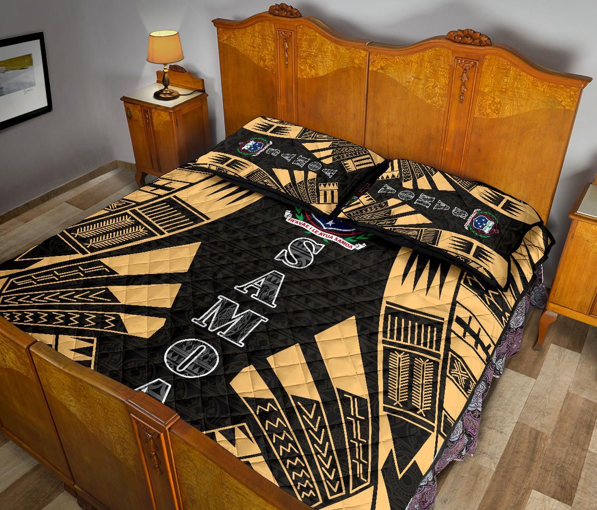 Samoa Quilt Bed Set - Samoa Coat Of Arms Polynesian Yellow Tattoo Style