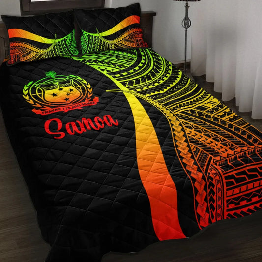 Samoa Quilt Bed Set - Reggae Polynesian Tentacle Tribal Pattern
