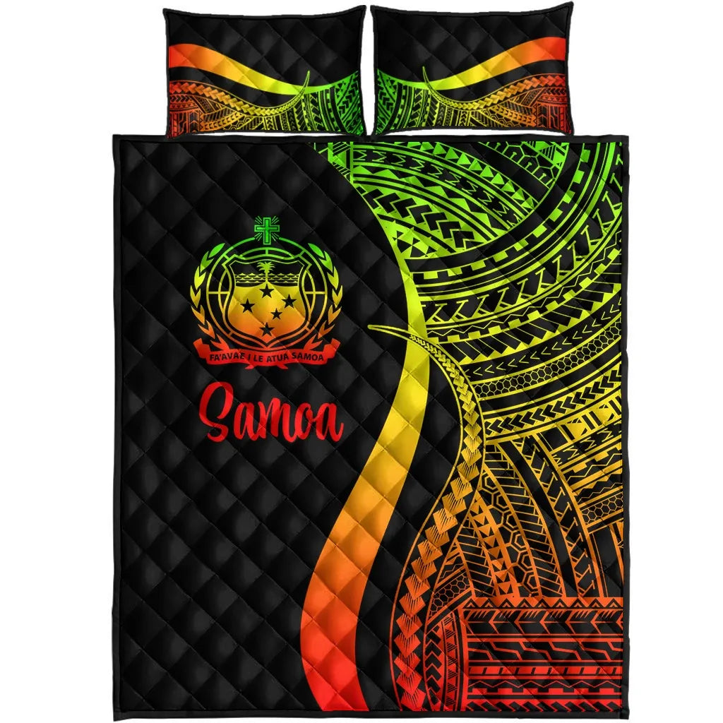 Samoa Quilt Bed Set - Reggae Polynesian Tentacle Tribal Pattern