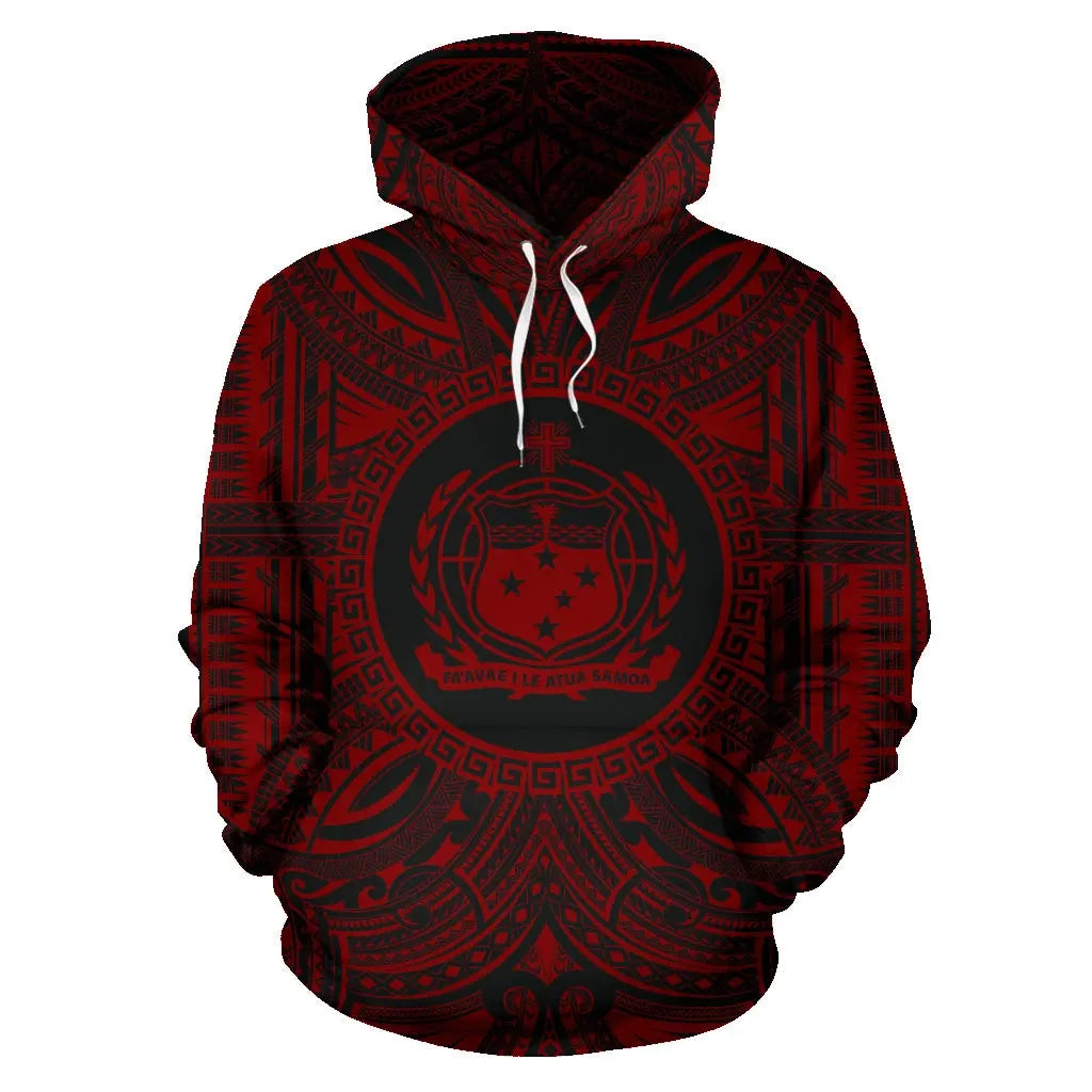 Samoa ll Over Hoodie - Samoa Coat Of rms Polynesian Red Black