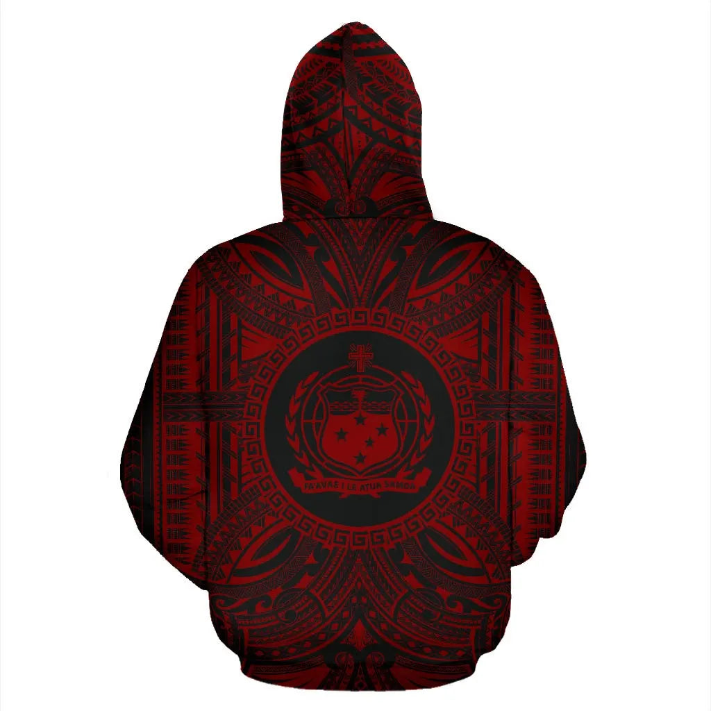 Samoa ll Over Hoodie - Samoa Coat Of rms Polynesian Red Black