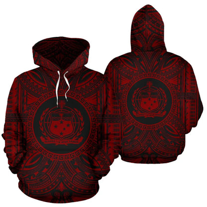 Samoa ll Over Hoodie - Samoa Coat Of rms Polynesian Red Black