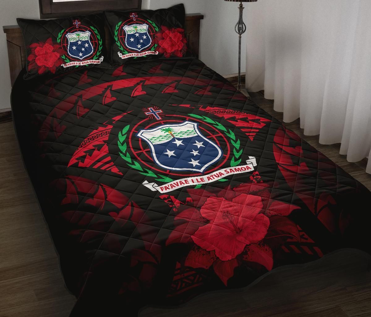 Samoa Polynesian Quilt Bed Set Hibiscus Red