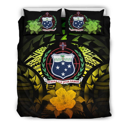 Samoa Duvet Cover Set - Samoa Coat Of Arms & Reggae Hibiscus