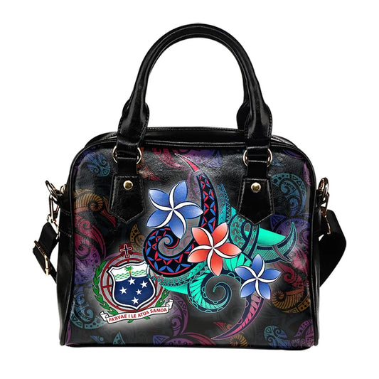 Samoa Shoulder Handbag - Plumeria Flowers Style
