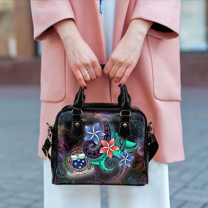 Samoa Shoulder Handbag - Plumeria Flowers Style