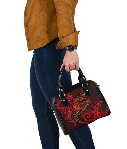 Samoa Shoulder Handbag - Red Shark Polynesian Tattoo