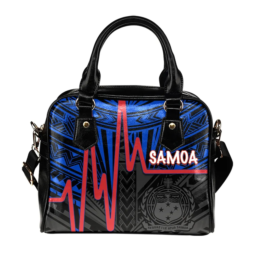 Samoa Shoulder Handbag - Samoa Seal With Heartbeat Polynesian Pattern (Blue)