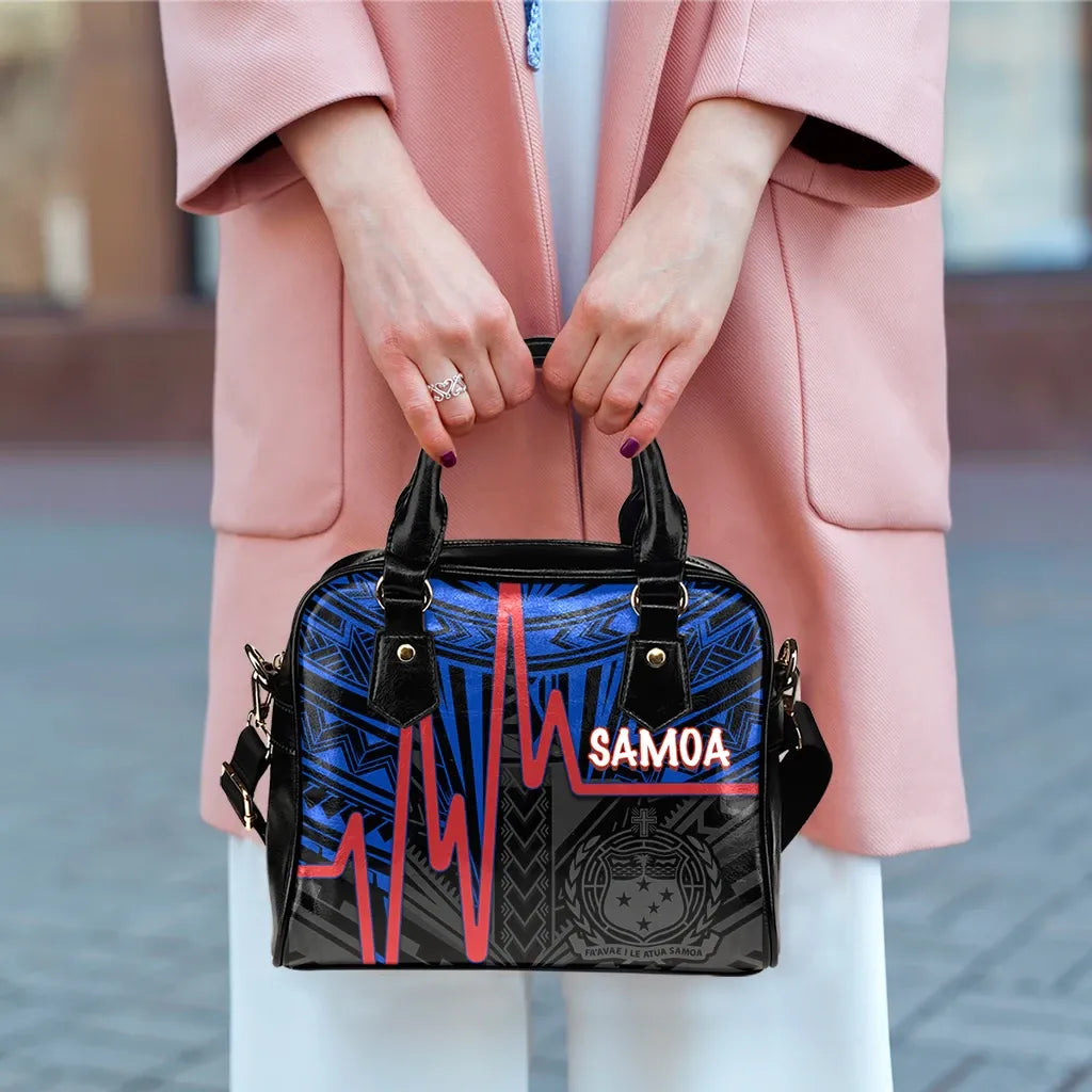 Samoa Shoulder Handbag - Samoa Seal With Heartbeat Polynesian Pattern (Blue)