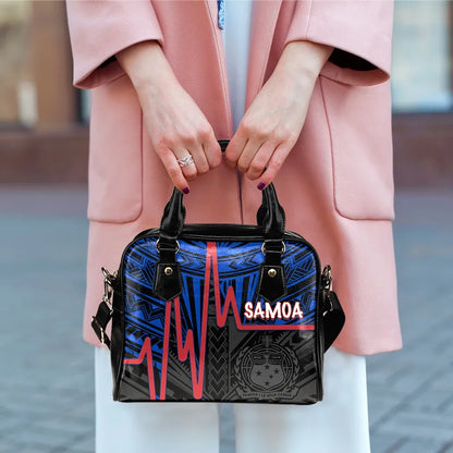 Samoa Shoulder Handbag - Samoa Seal With Heartbeat Polynesian Pattern (Blue)